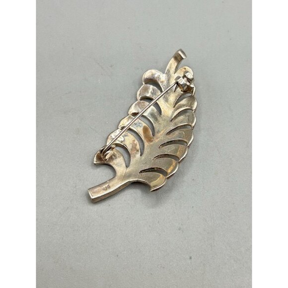 Vintage Sterling Silver & Marcasite Leaf Brooch Pin Classic Jewelry - Picture 5 of 7